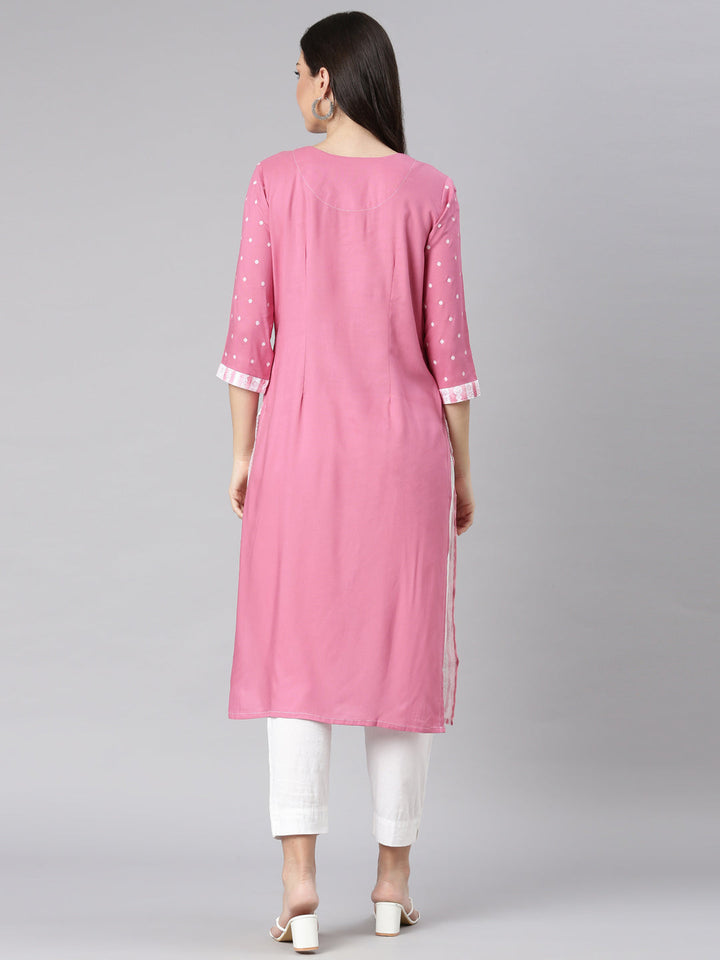 Neerus Pink Casual Solid Straight Kurtas