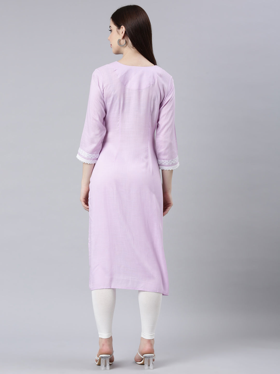 Neerus Purple rayon printed straight kurta - side view