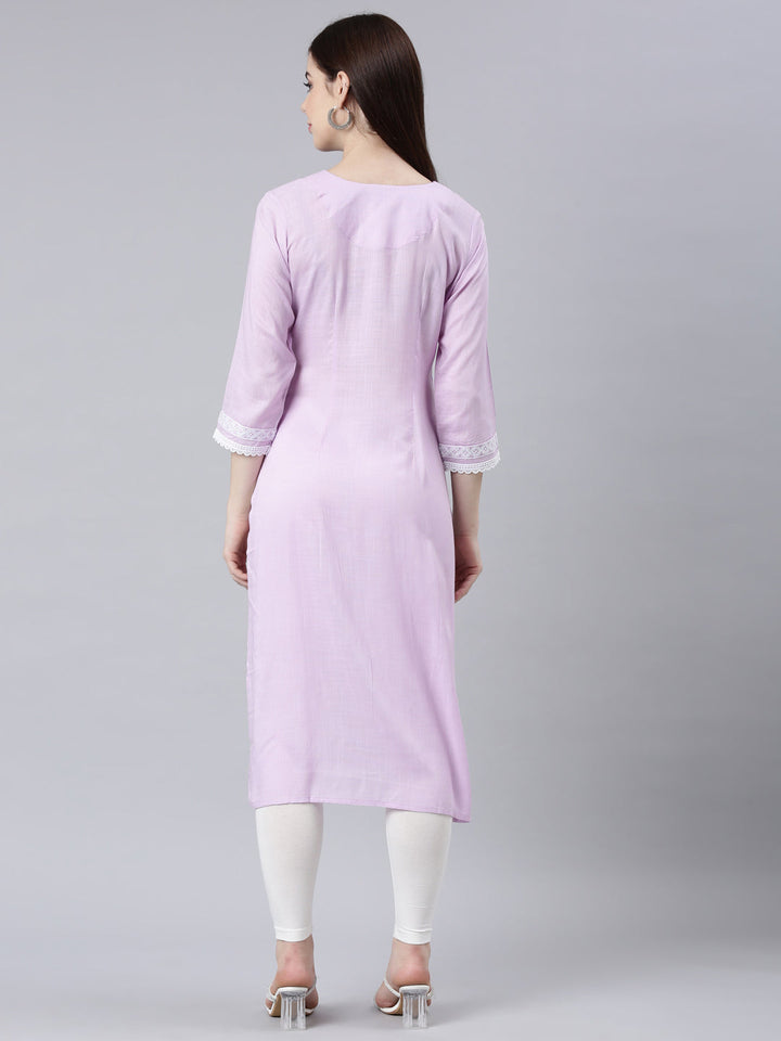 Neerus Purple rayon printed straight kurta - side view