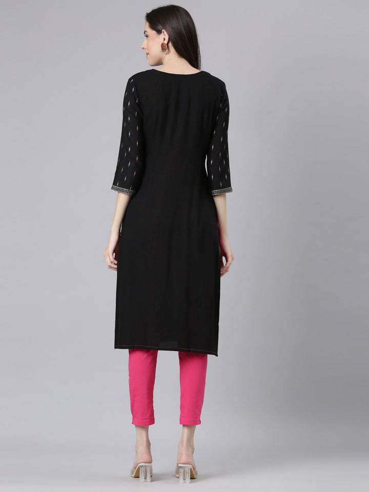 Neerus Black Casual Embellished Straight Kurtas