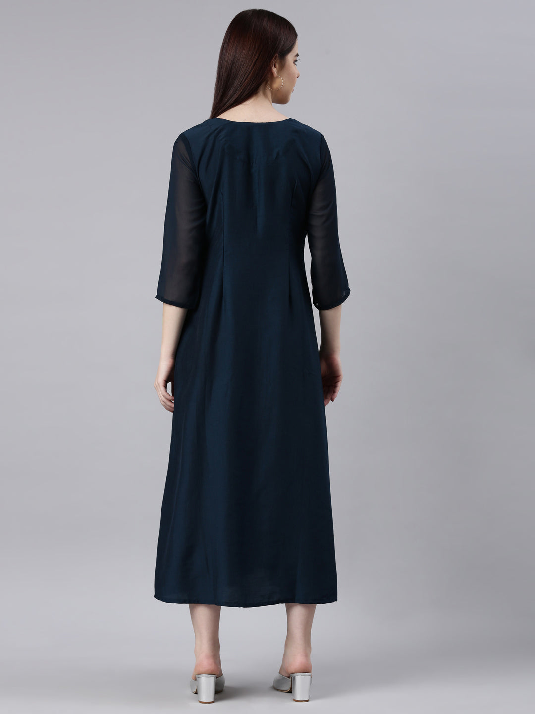 Neerus Black georgette solid straight kurta - side view