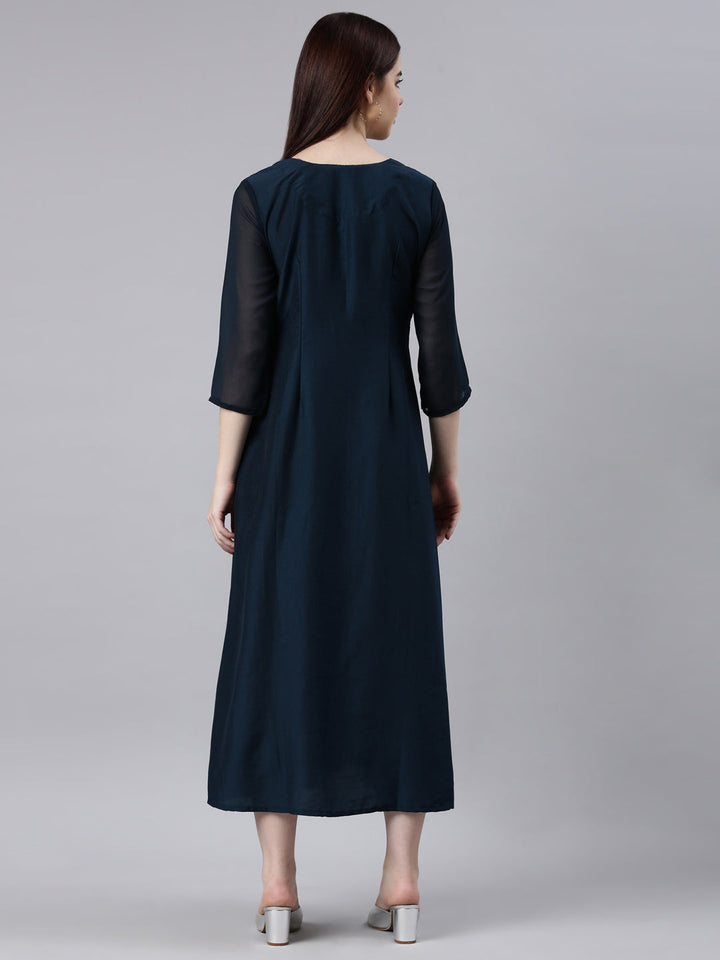 Neerus Black georgette solid straight kurta - side view