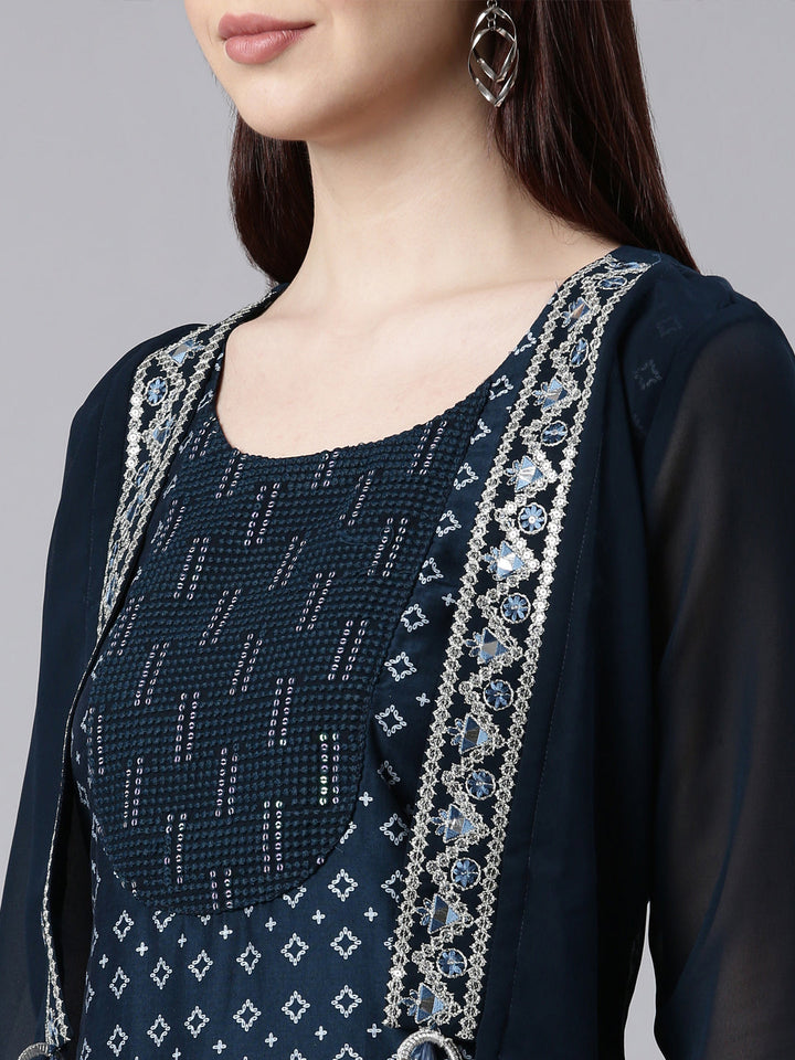 Neerus Black georgette solid straight kurta - detail view 1