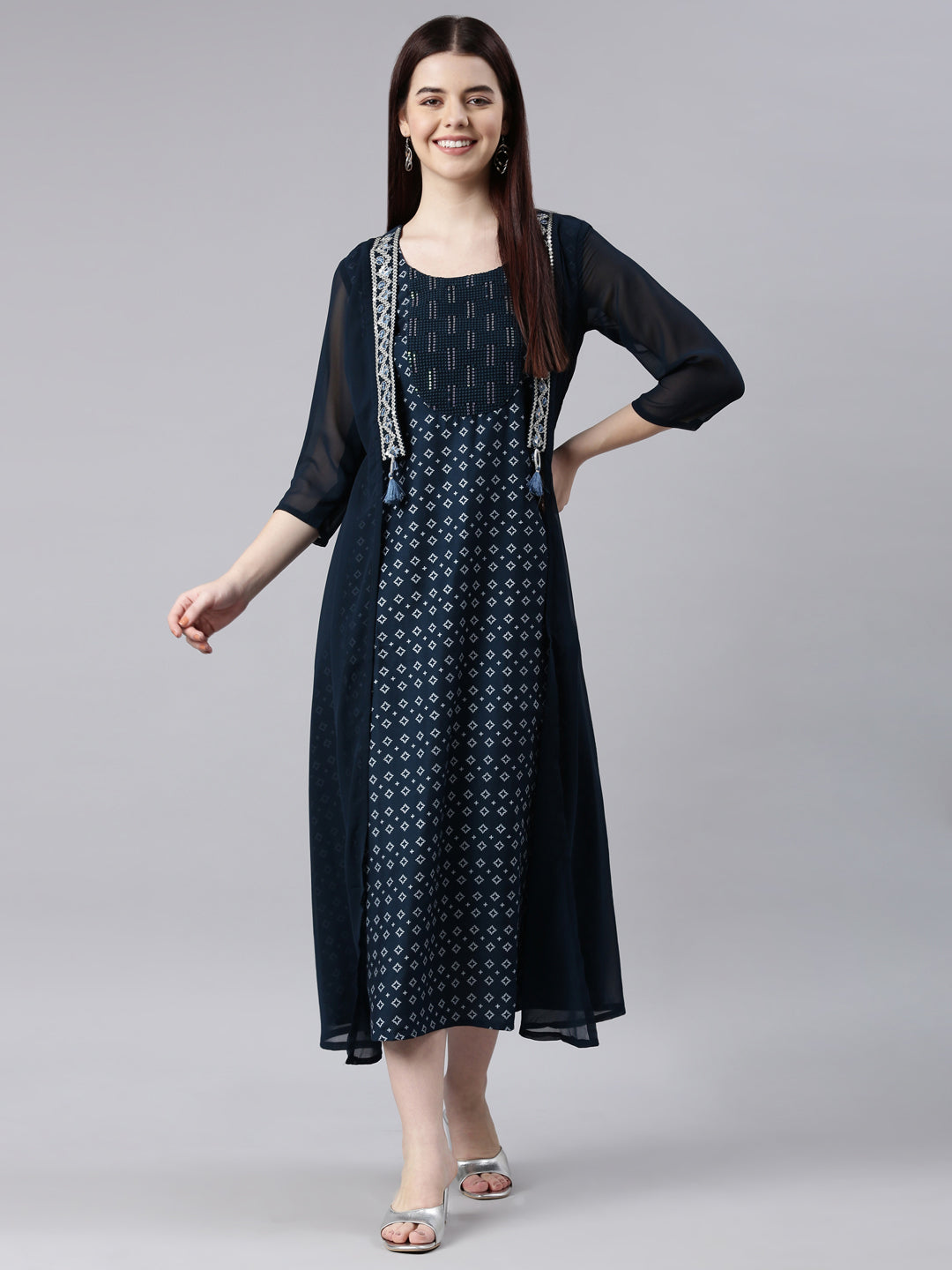Neerus Black georgette solid straight kurta - detail view 2