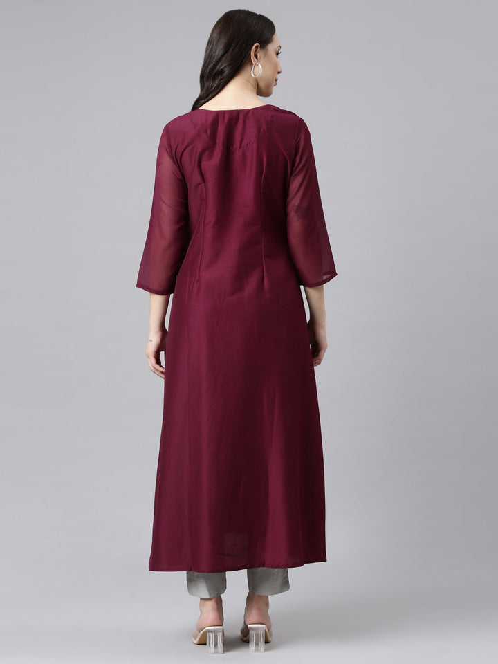 Neerus Purple georgette solid straight kurta - side view