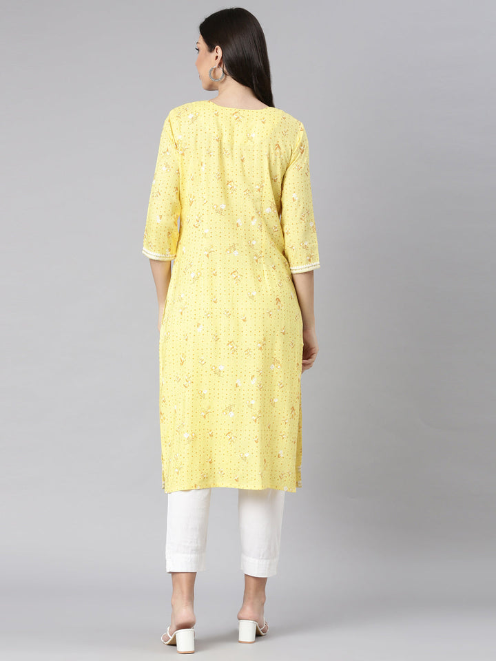 Neerus Yellow Casual Floral Straight Kurtas