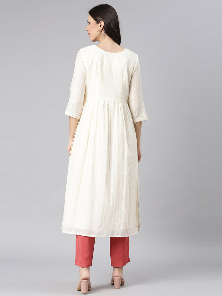 Neerus Cream Casual Solid Straight Kurtas
