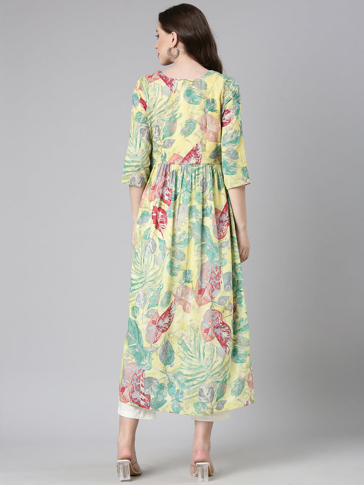 Neerus Yellow Casual Floral Maxi Dresses