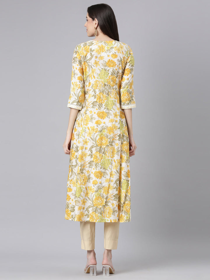 Neerus Yellow Straight Casual Floral Dresses