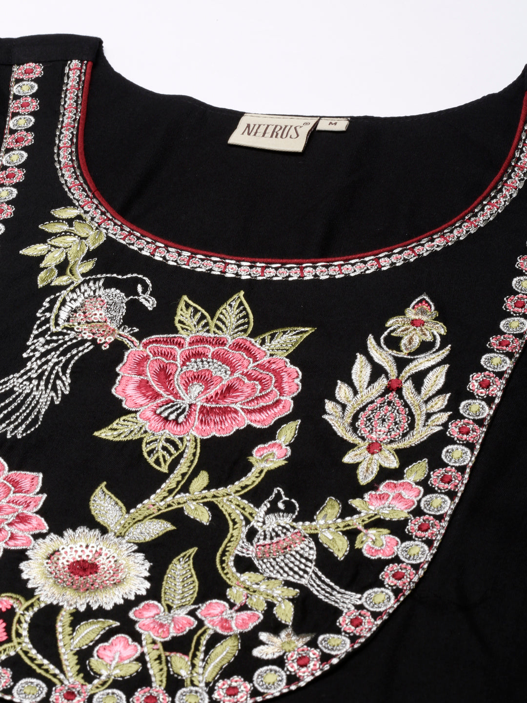 Neerus Black rayon printed straight kurta - detail view 1