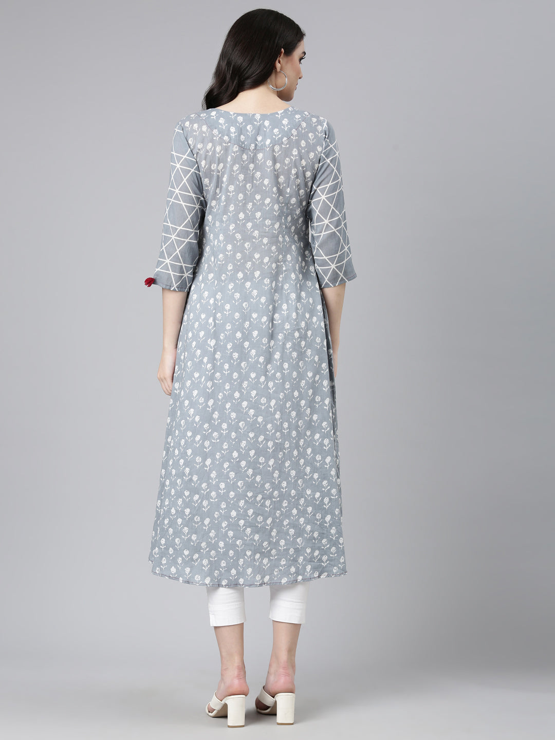 Neerus Multi cotton printed A-line kurta set - detail view 1