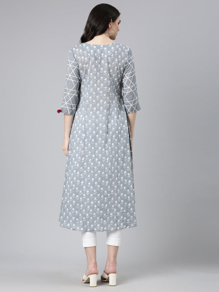 Neerus Multi cotton printed A-line kurta set - detail view 1