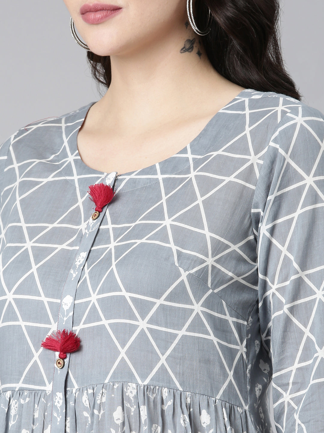 Neerus Multi cotton printed A-line kurta set - detail view 2