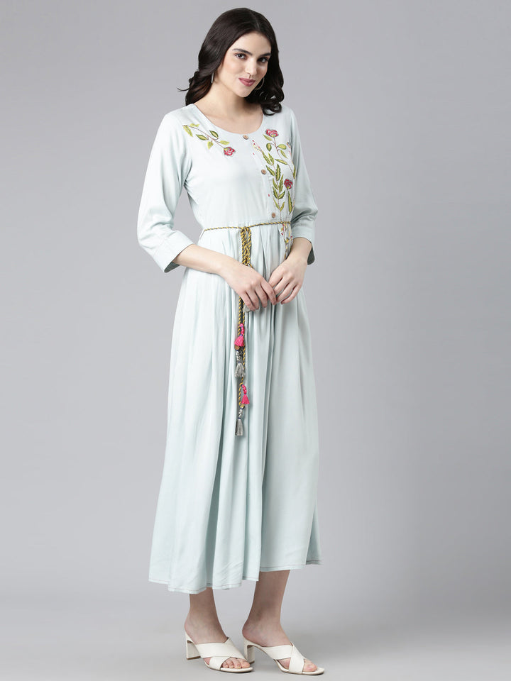 Neerus Blue embroidered straight gown - back view