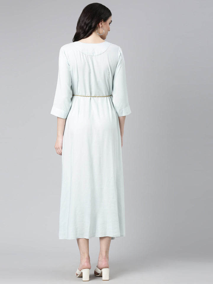 Neerus Blue embroidered straight gown - side view