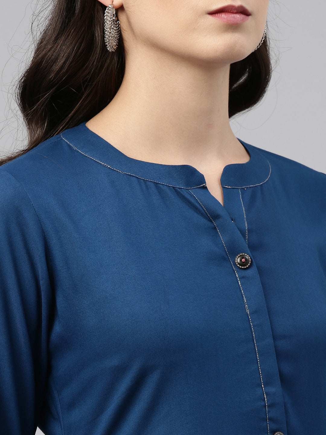 Neerus Blue embroidered floral kurta - detail view 1