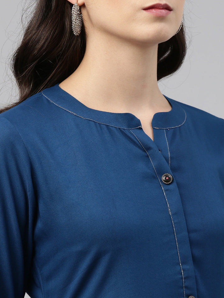 Neerus Blue embroidered floral kurta - detail view 1