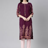 Neerus Purple Casual Solid Straight Kurtas