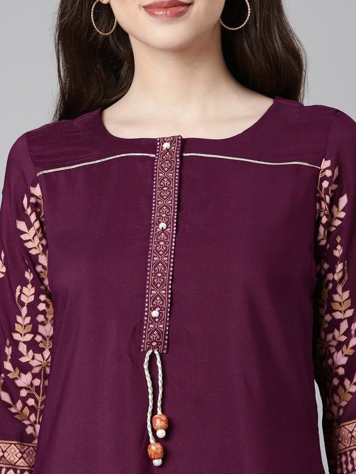 Neerus Purple Casual Solid Straight Kurtas