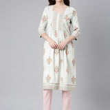 Neerus Green Casual Floral Straight Kurtas