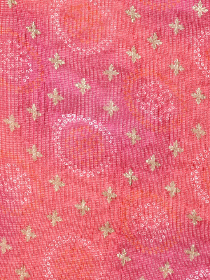 Neerus Red muslin Bandhani printed suit set - detail view 4