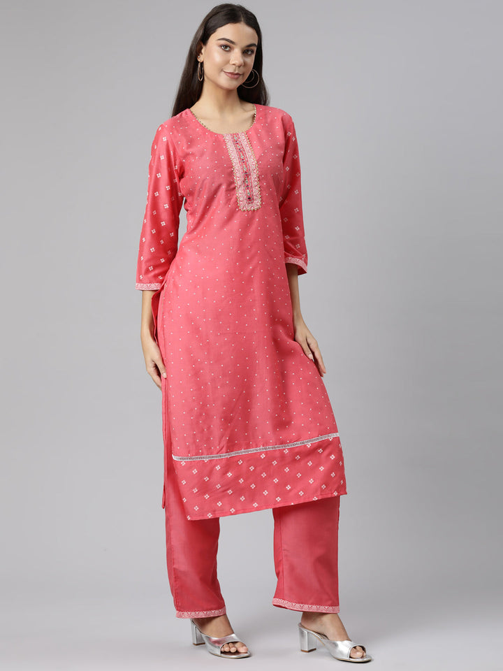 Neerus Red muslin Bandhani printed suit set - back view
