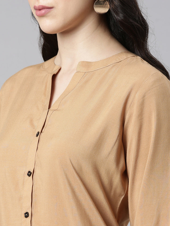 Neerus Beige rayon solid high-low kurti - detail view 1