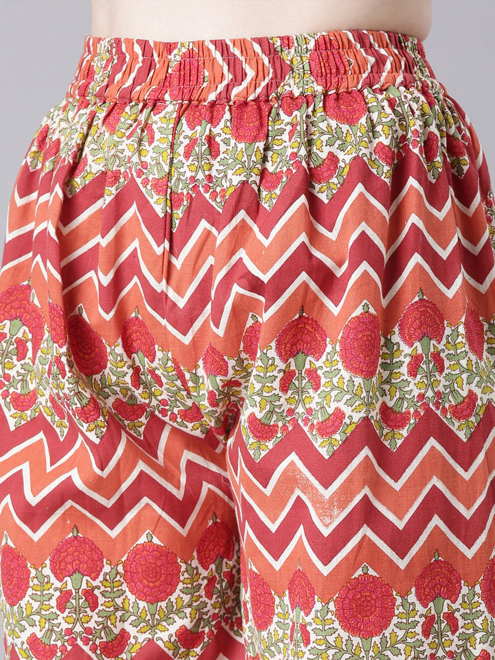 Neerus Cream Printed Straight Kurta and Palazzos