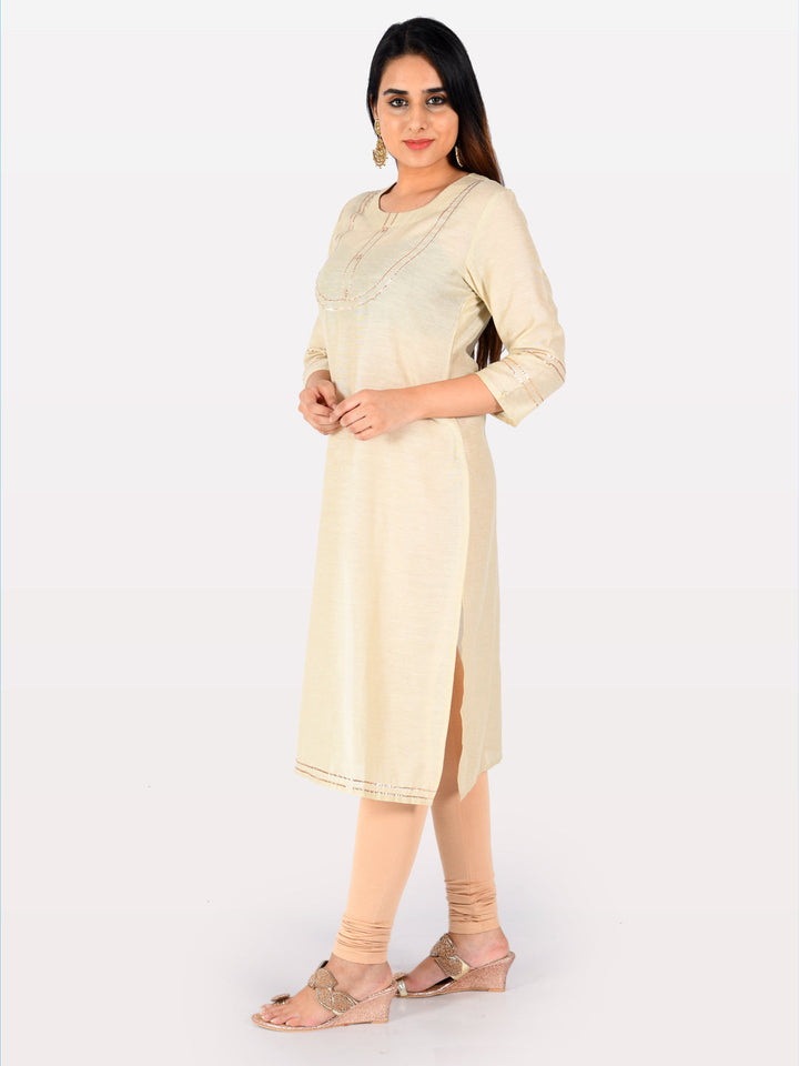 Neerus Beige embellished straight kurta - detail view 4