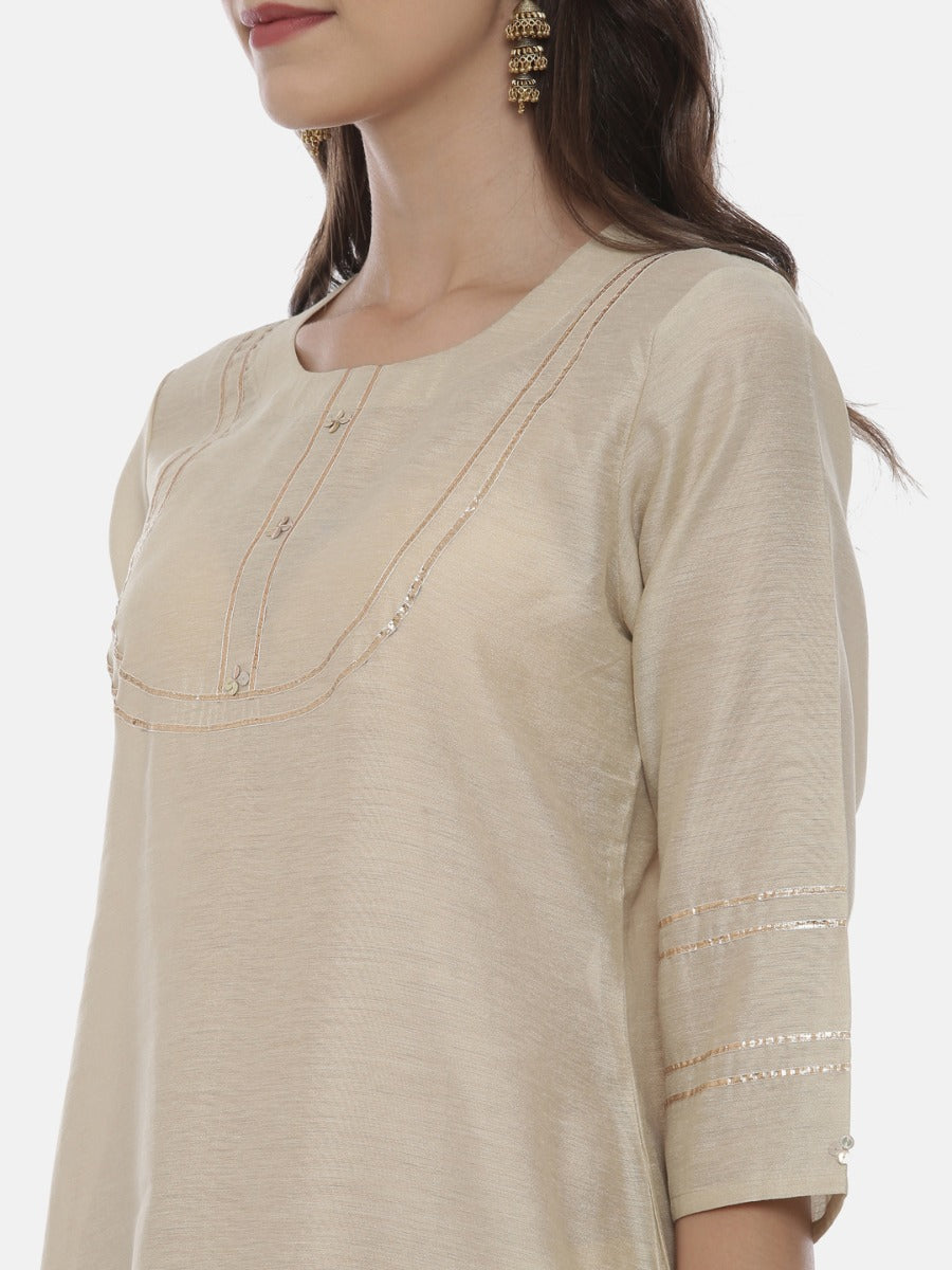 Neerus Beige embellished straight kurta - back view