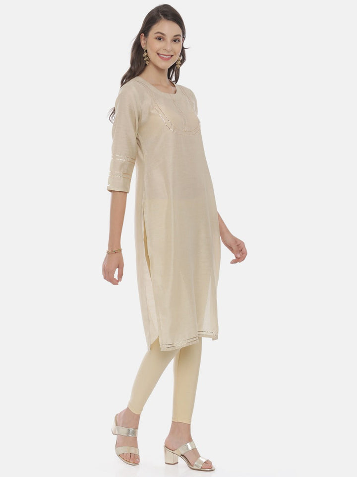Neerus Beige embellished straight kurta - detail view 1