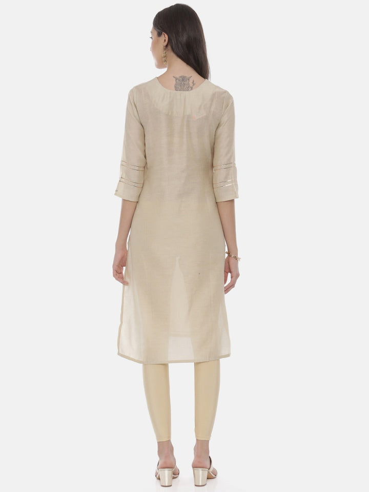 Neerus Beige embellished straight kurta - detail view 2