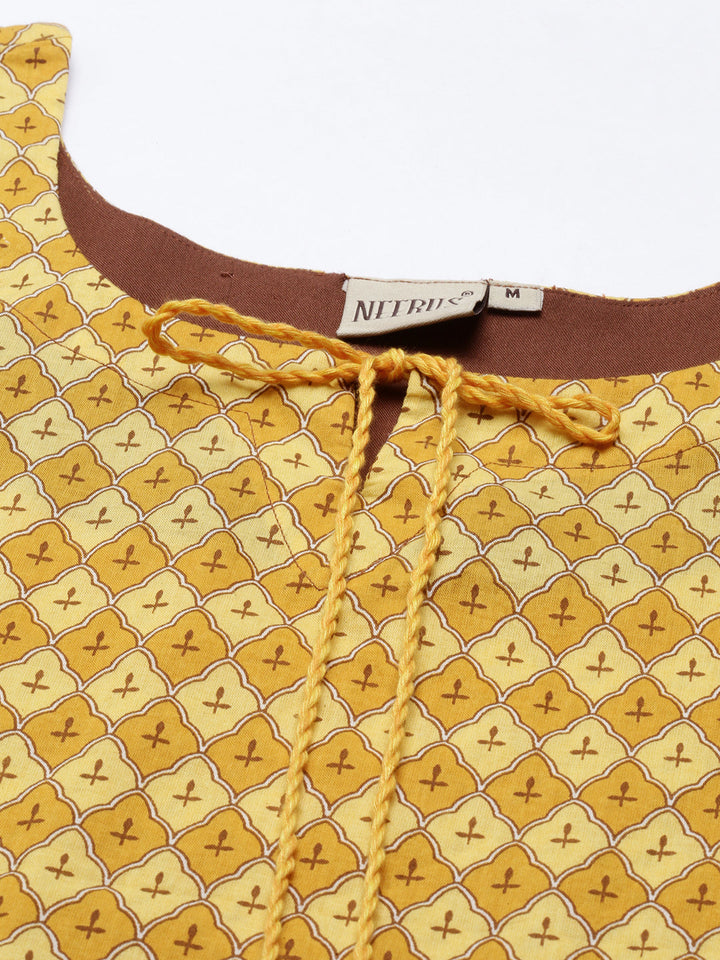Neerus Yellow printed straight kurta for women - detail view 5