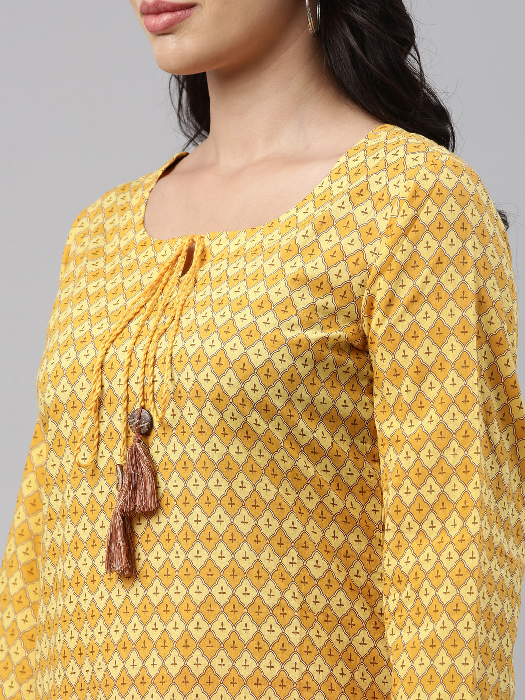 Neerus Yellow printed straight kurta for women - detail view 3