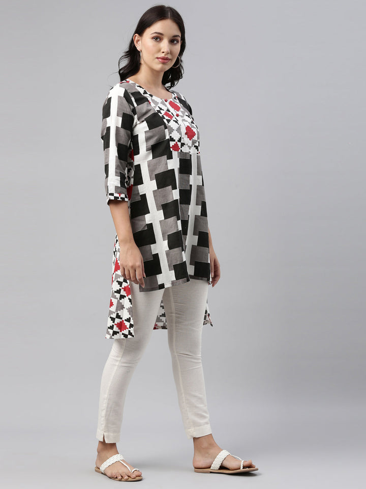 Neerus Black slub cotton straight kurti - detail view 1