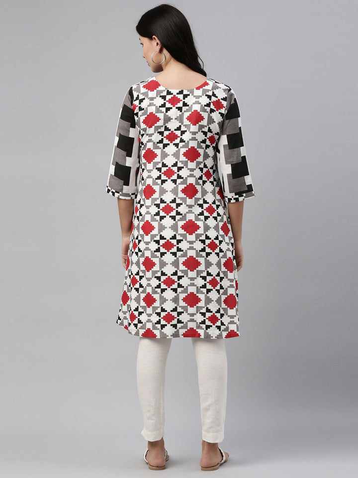 Neerus Black slub cotton straight kurti - detail view 2