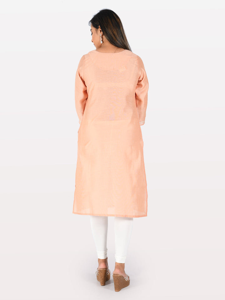 Neerus Orange cotton straight kurta - back view