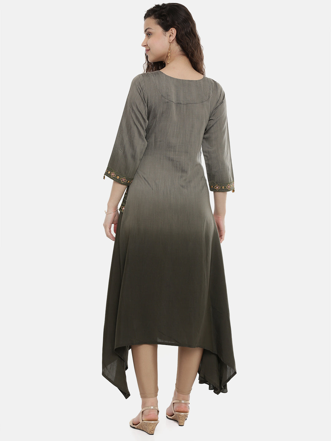 Neerus Grey rayon embroidered A-line kurta - detail view 2