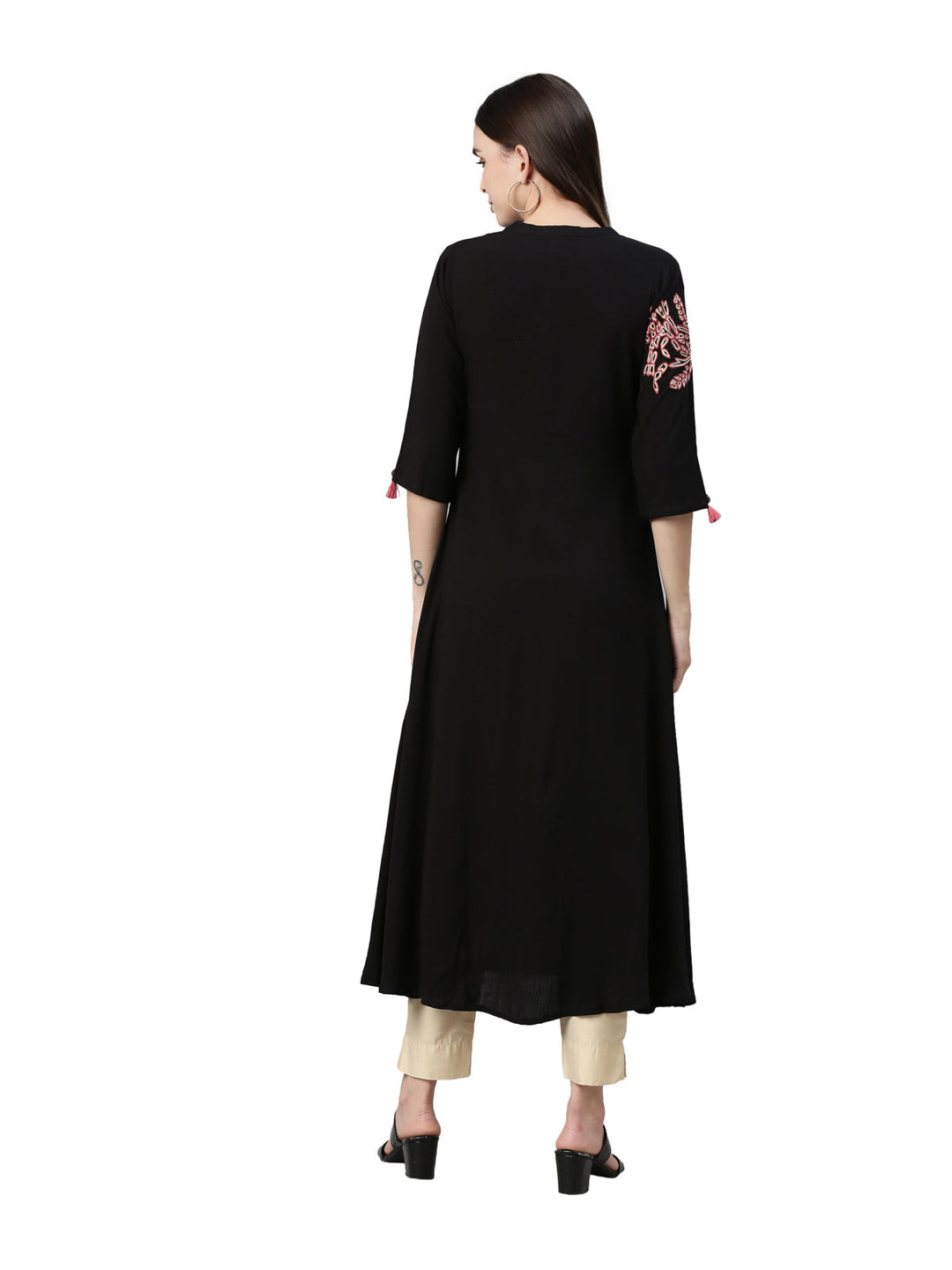 Neerus Black rayon straight kurta - detail view 2