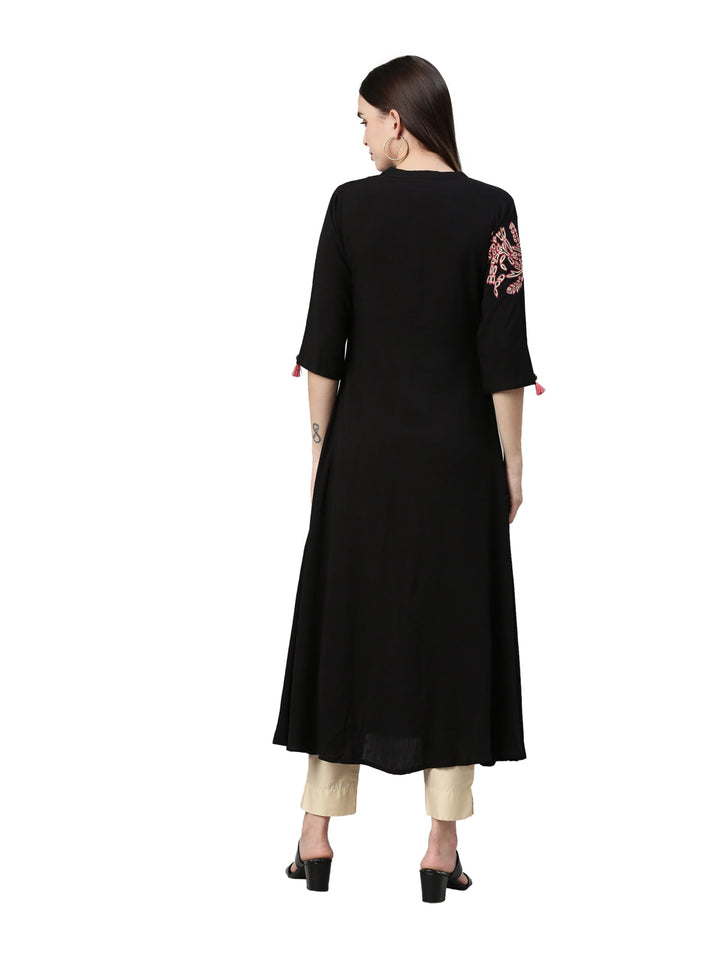Neerus Black rayon straight kurta - detail view 2