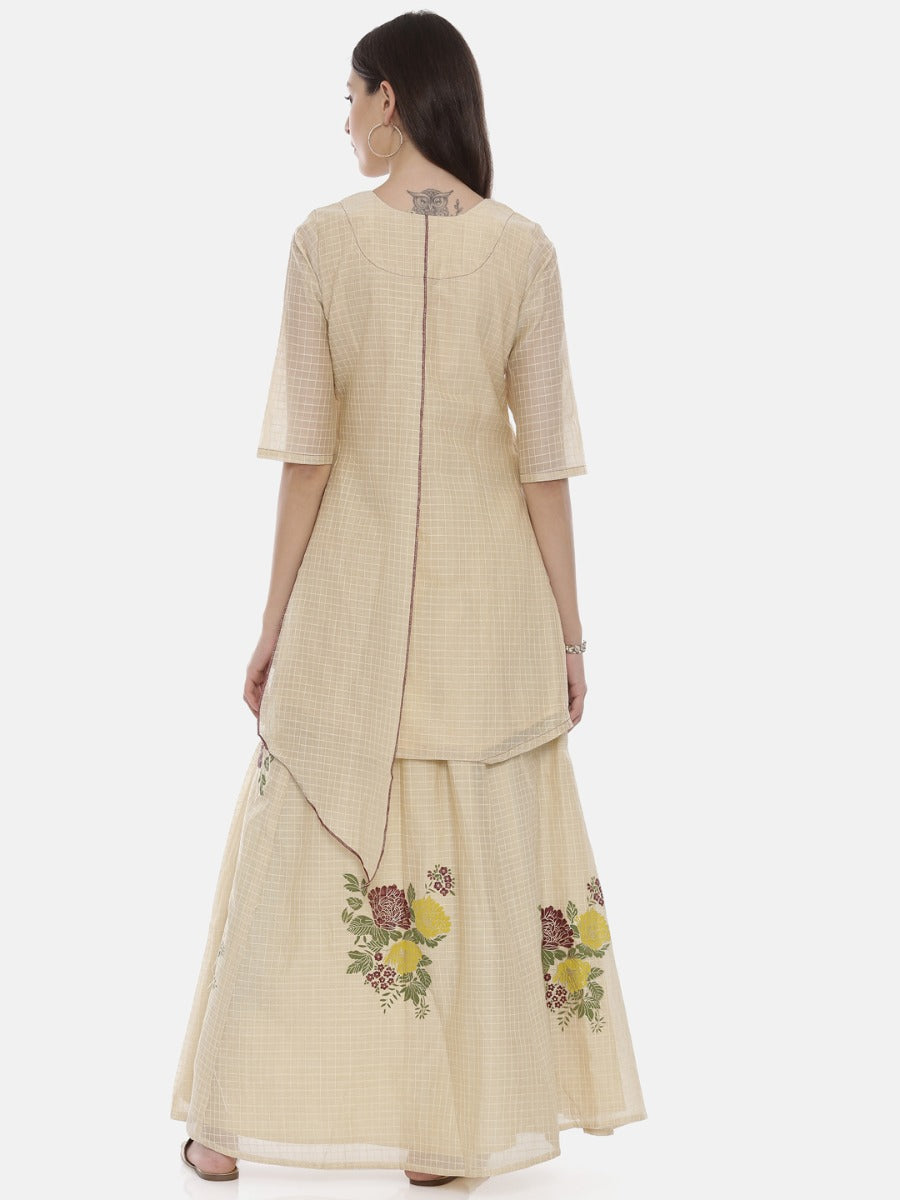 Neerus Beige cotton printed straight kurta - detail view 2