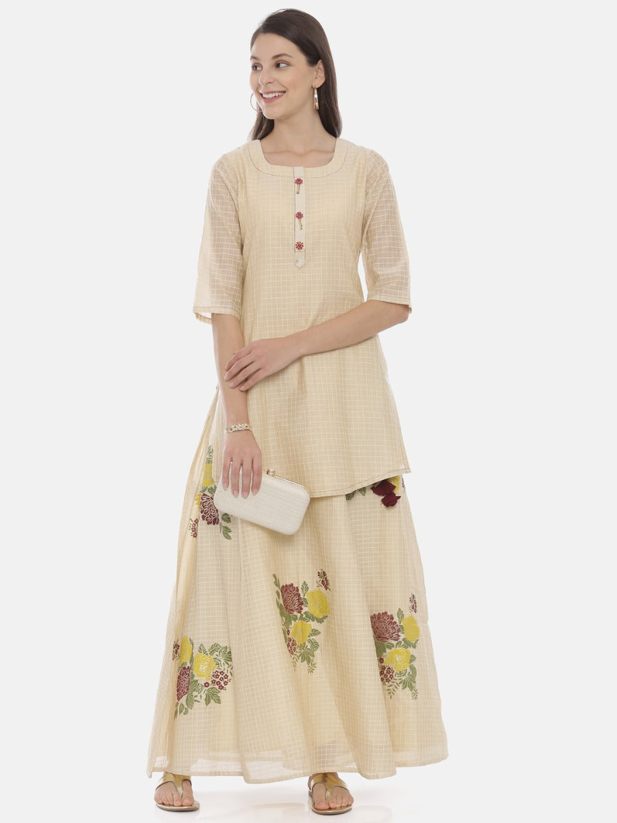 Neerus Beige cotton printed straight kurta - detail view 3