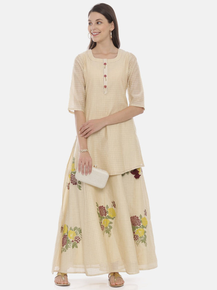 Neerus Beige cotton printed straight kurta - detail view 3