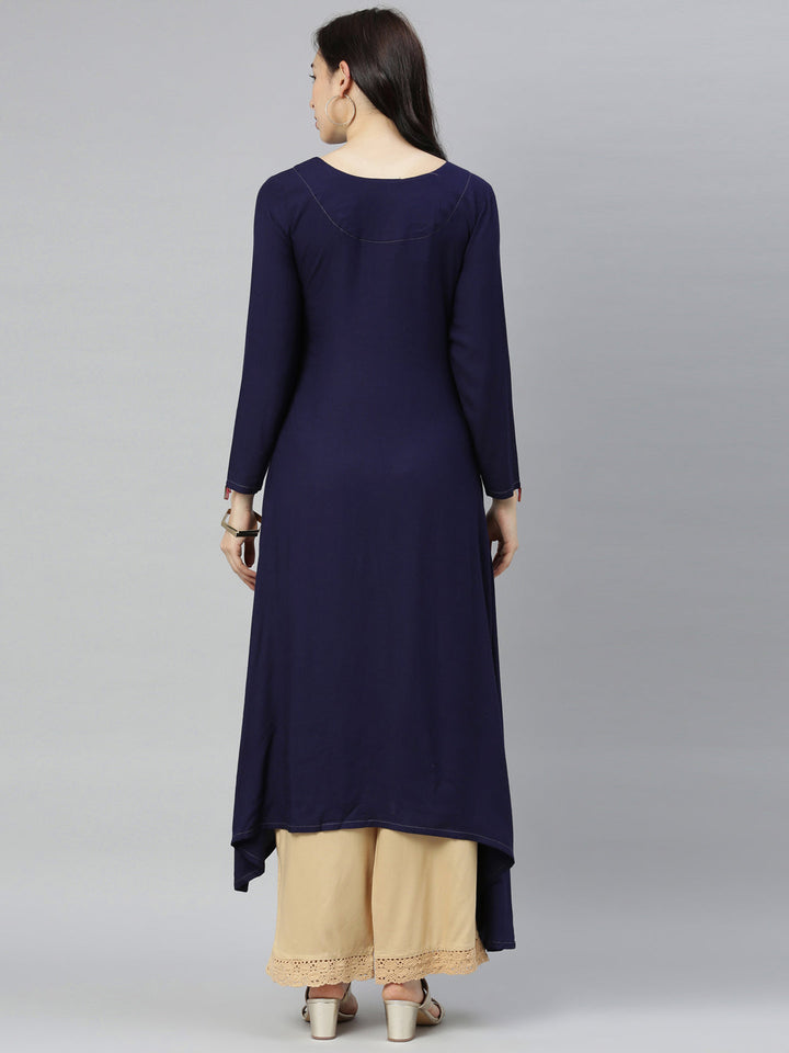 Neerus Blue viscose rayon printed straight kurta - detail view 4