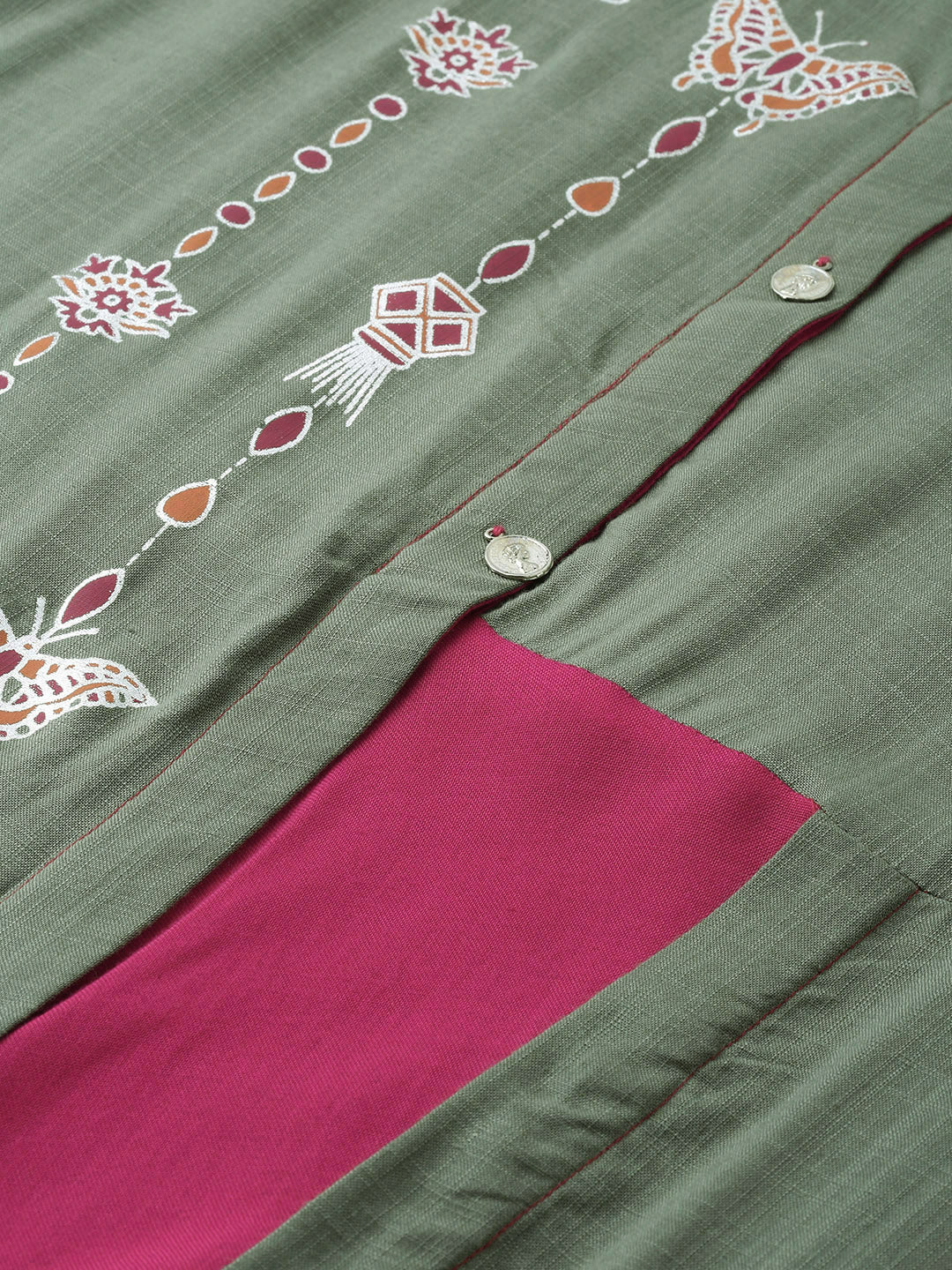 Neerus Grey rayon printed A-line asymmetric layered kurta - back view