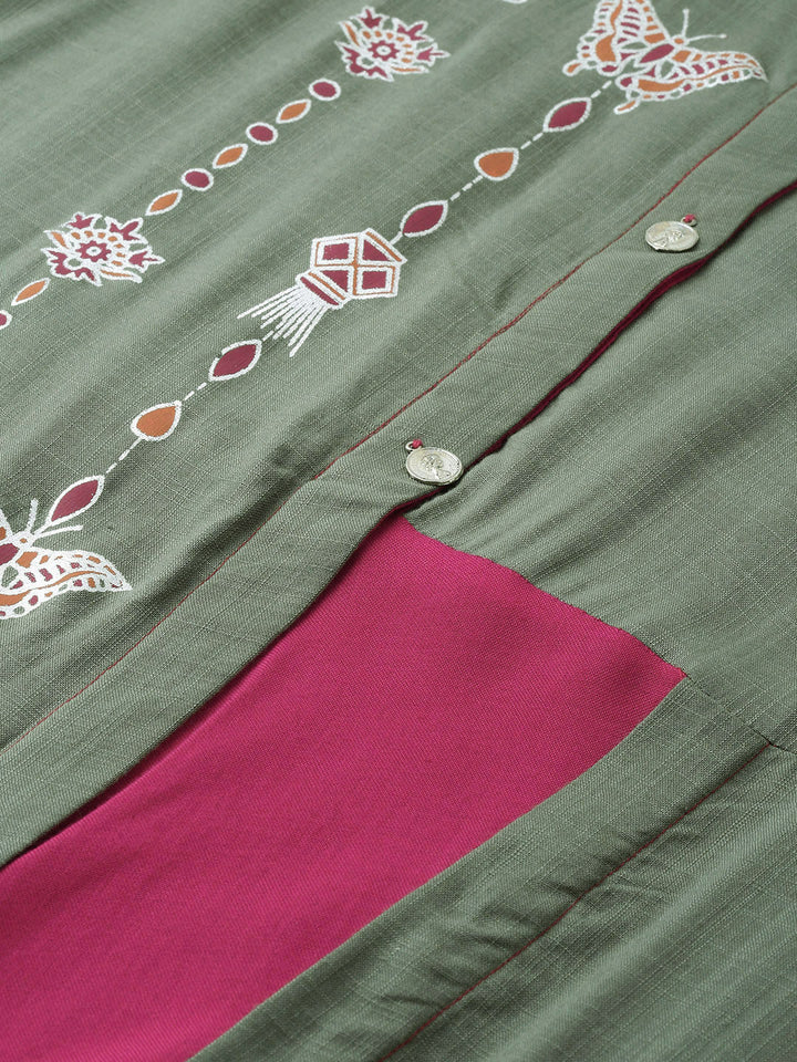 Neerus Grey rayon printed A-line asymmetric layered kurta - back view