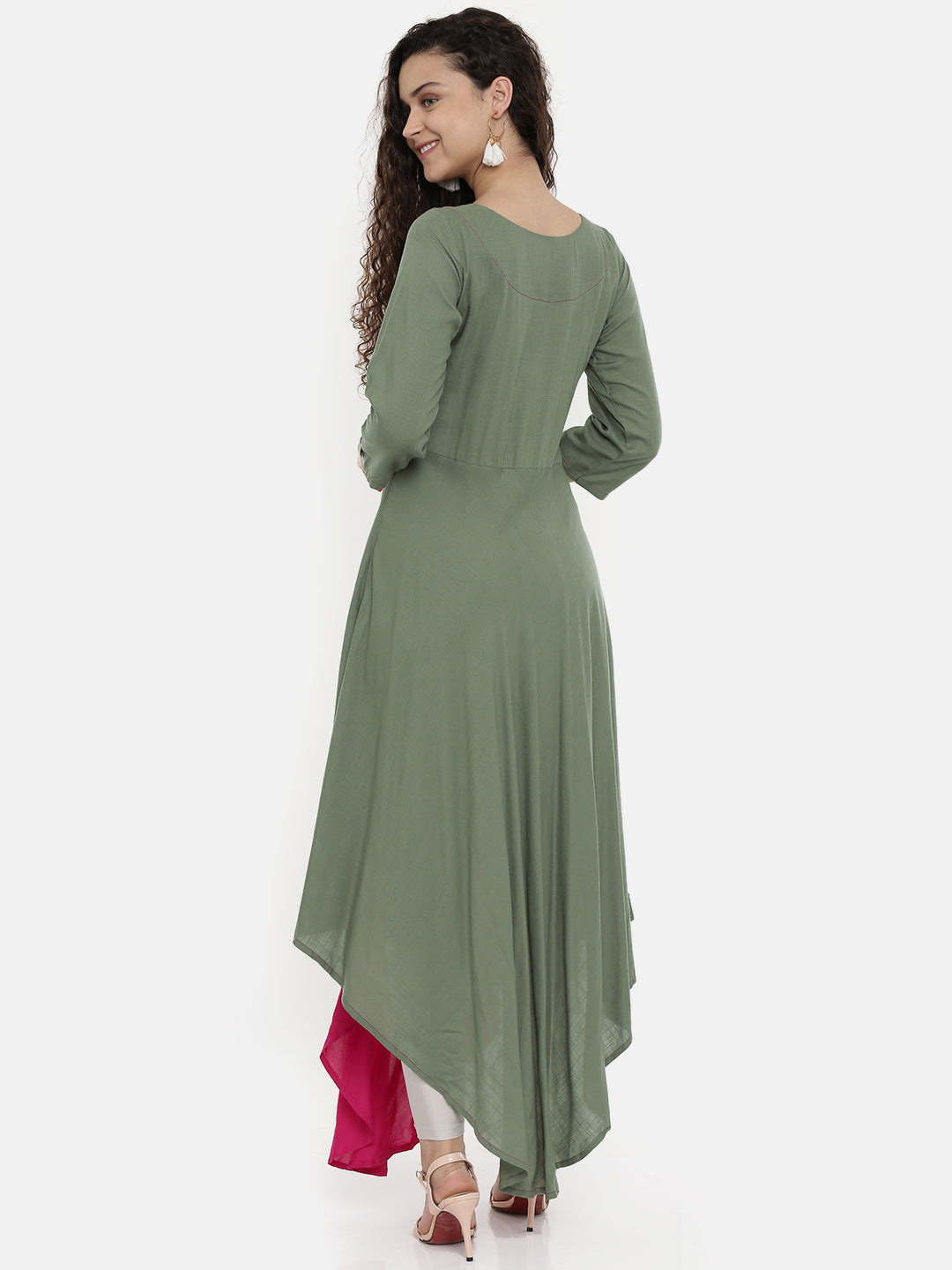 Neerus Grey rayon printed A-line asymmetric layered kurta - detail view 1
