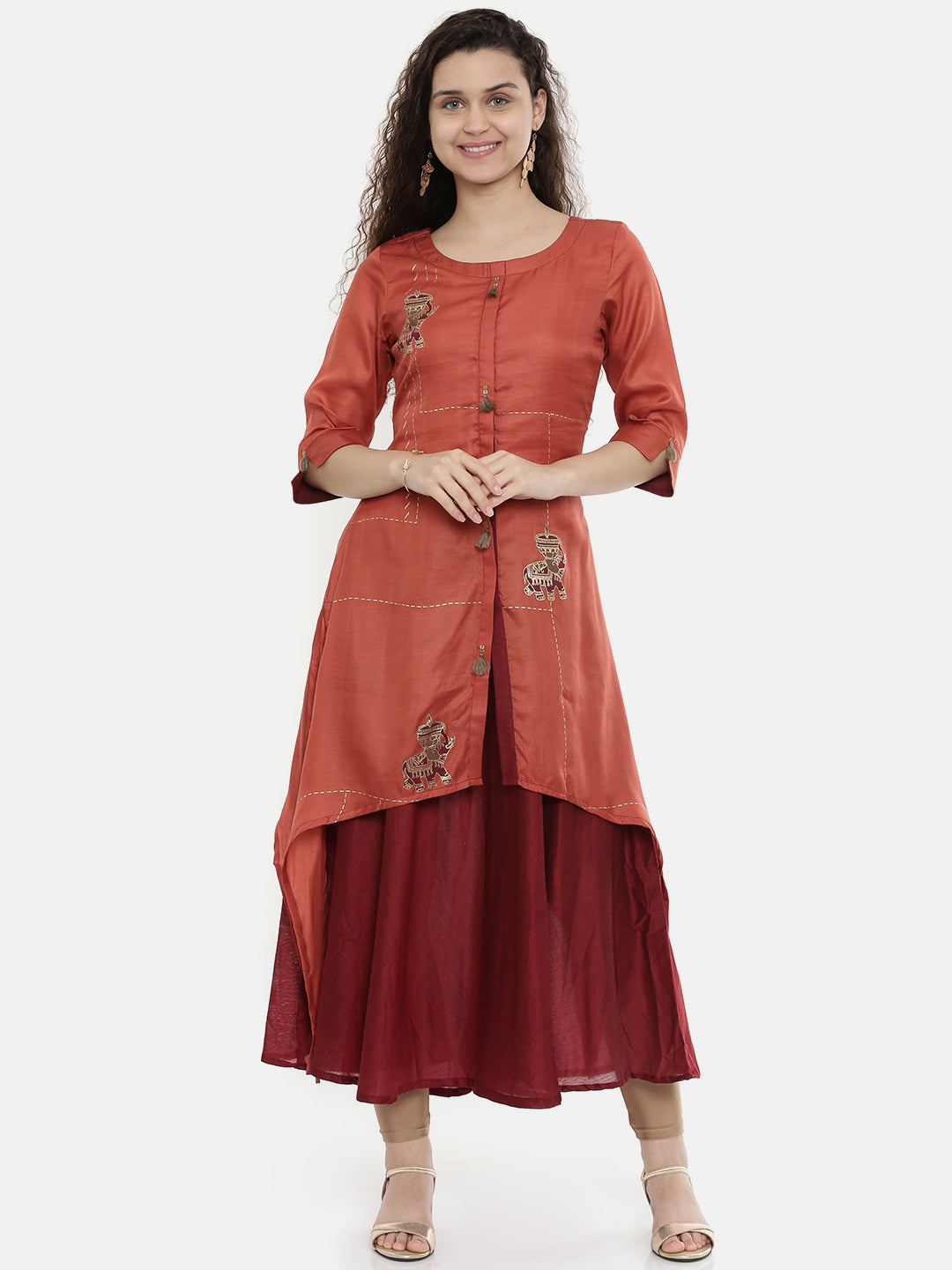 Neerus Printed high-low kurti - front view