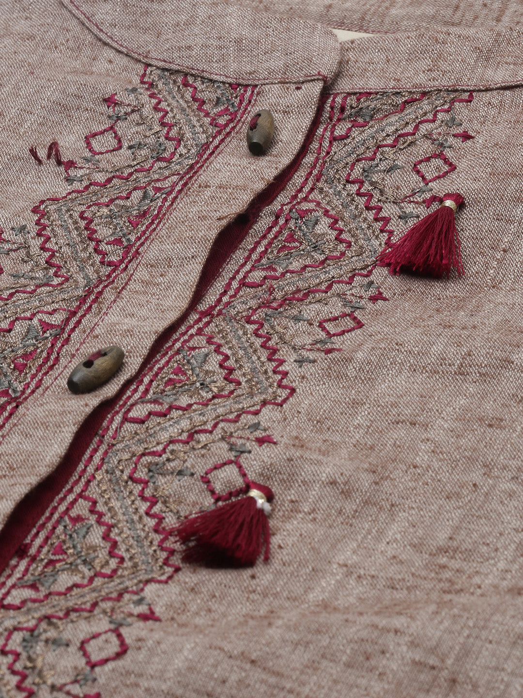 Neerus Beige rayon printed kurta set - side view