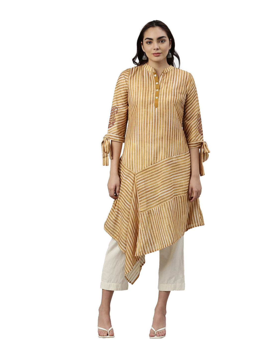 Neerus Yellow rayon solid kurta - front view